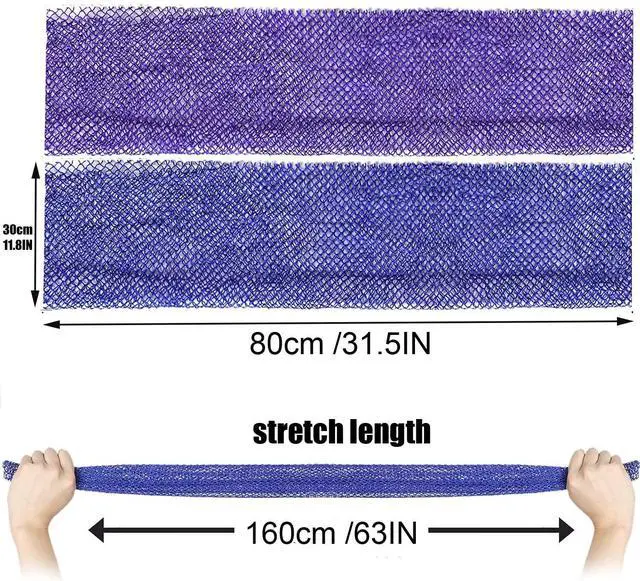 Alt view image 4 of 6 - 2 Pieces African Net Sponge, Long African Exfoliating Net, Net Bath Sponge Shower Body Scrubber Back Scrubber Skin Smoother, Stretches to Approximately 63" (Blue&Purple)