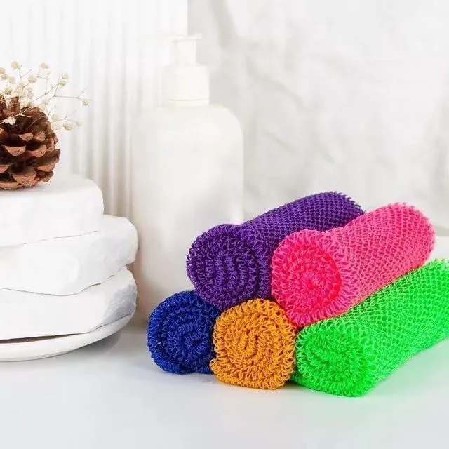 Alt view image 6 of 6 - 2 Pieces African Net Sponge, Long African Exfoliating Net, Net Bath Sponge Shower Body Scrubber Back Scrubber Skin Smoother, Stretches to Approximately 63" (Blue&Purple)