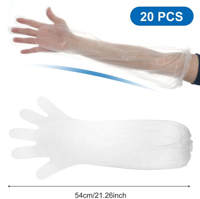 Alt view image 2 of 7 - Long Sleeve Cleaning Gloves 20 PCS Plastic Sleeve,for Cooking 18inch | Disposable Elbow Length, Reusable & Waterproof, Protective Arm Gloves, Household Duties, Cleaning Kitchen, Dishwashing
