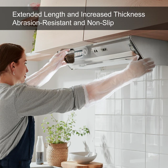 Alt view image 4 of 7 - Long Sleeve Cleaning Gloves 20 PCS Plastic Sleeve,for Cooking 18inch | Disposable Elbow Length, Reusable & Waterproof, Protective Arm Gloves, Household Duties, Cleaning Kitchen, Dishwashing