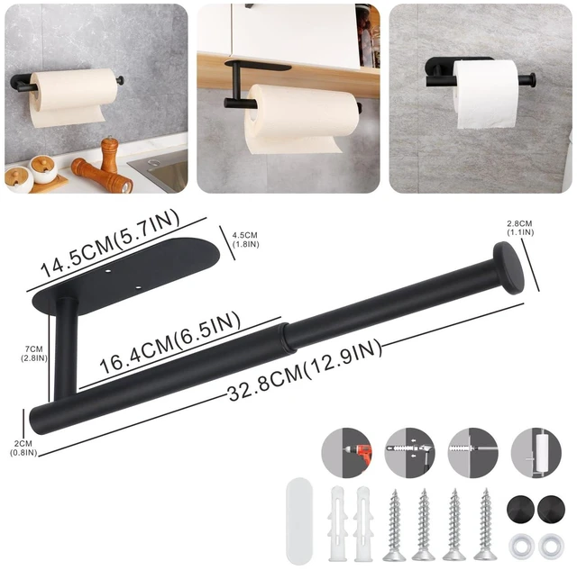 Alt view image 3 of 7 - Adhesive Toilet Paper Holder - 304 Stainless Steel - Pre-Drilled Holes Wall Mounted - Ldeal for Kitchen, Bathroom - Adjustable Length