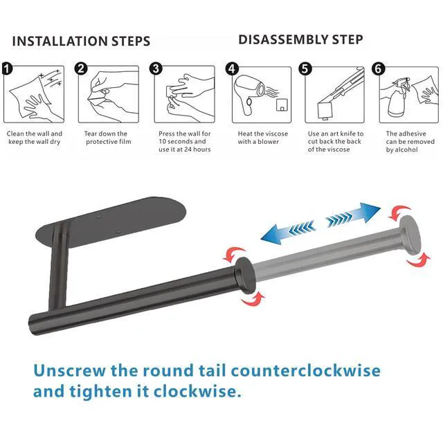 Alt view image 5 of 7 - Adhesive Toilet Paper Holder - 304 Stainless Steel - Pre-Drilled Holes Wall Mounted - Ldeal for Kitchen, Bathroom - Adjustable Length