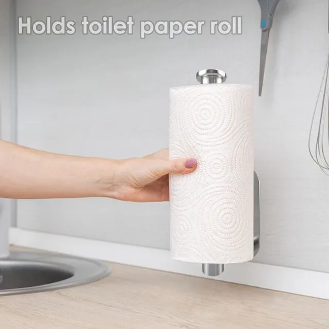 Alt view image 3 of 7 - Self Adhesive Toilet Roll Holder Wall Mounted, Tissue Handle Stainless Steel Rustproof Toilet Paper Holder for Bathroom, Kitchen, No Drilling (Silver)