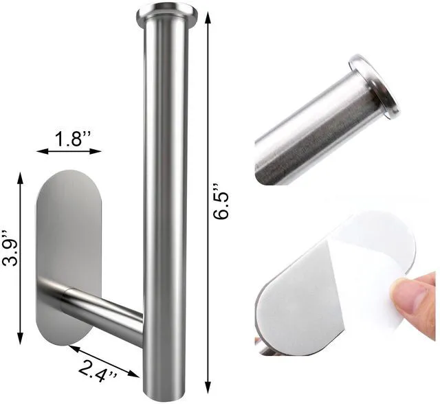 Alt view image 4 of 7 - Self Adhesive Toilet Roll Holder Wall Mounted, Tissue Handle Stainless Steel Rustproof Toilet Paper Holder for Bathroom, Kitchen, No Drilling (Silver)