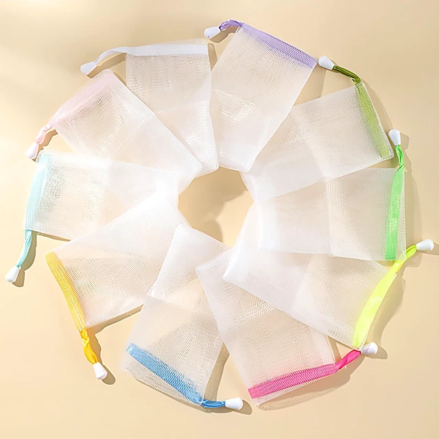 Main image of 10 PCS Exfoliating Mesh Soap Pouch Double Layer Thicken Foam Net Soap Saver Sack Drawstring Holder Bags Bubble Mesh Bags (Multicolor)