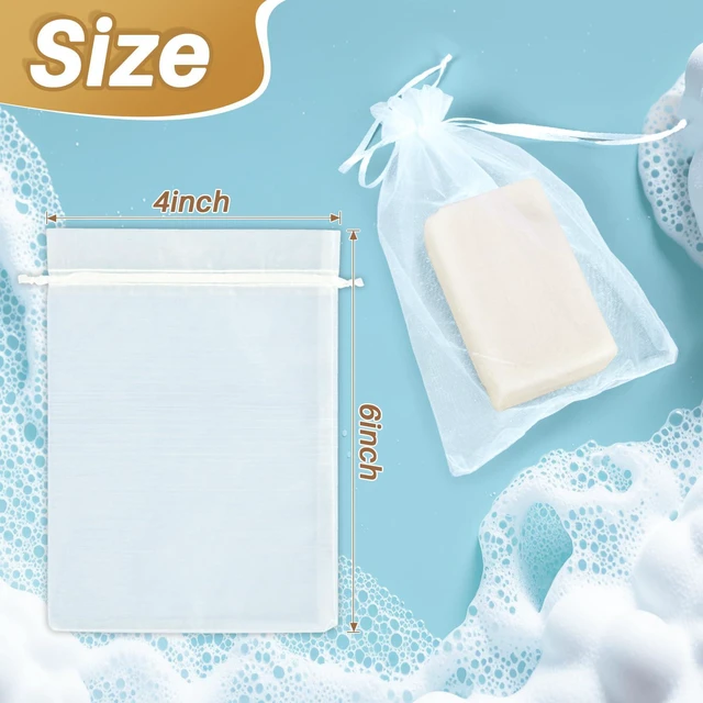Alt view image 2 of 7 - 10 Soap Bags for Soap Bars - 4"x6" Organza Mesh Soap Holder Pouches | Hanging Drawstring Shower Net Bags, Exfoliating Body Scrubber Saver Pouches for Shampoo Bars, Homemade Soap Gift Packaging