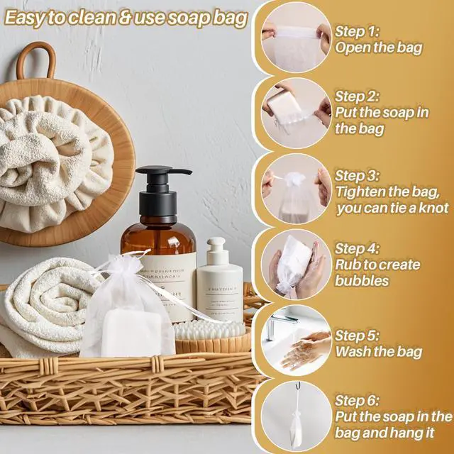 Alt view image 5 of 7 - 10 Soap Bags for Soap Bars - 4"x6" Organza Mesh Soap Holder Pouches | Hanging Drawstring Shower Net Bags, Exfoliating Body Scrubber Saver Pouches for Shampoo Bars, Homemade Soap Gift Packaging