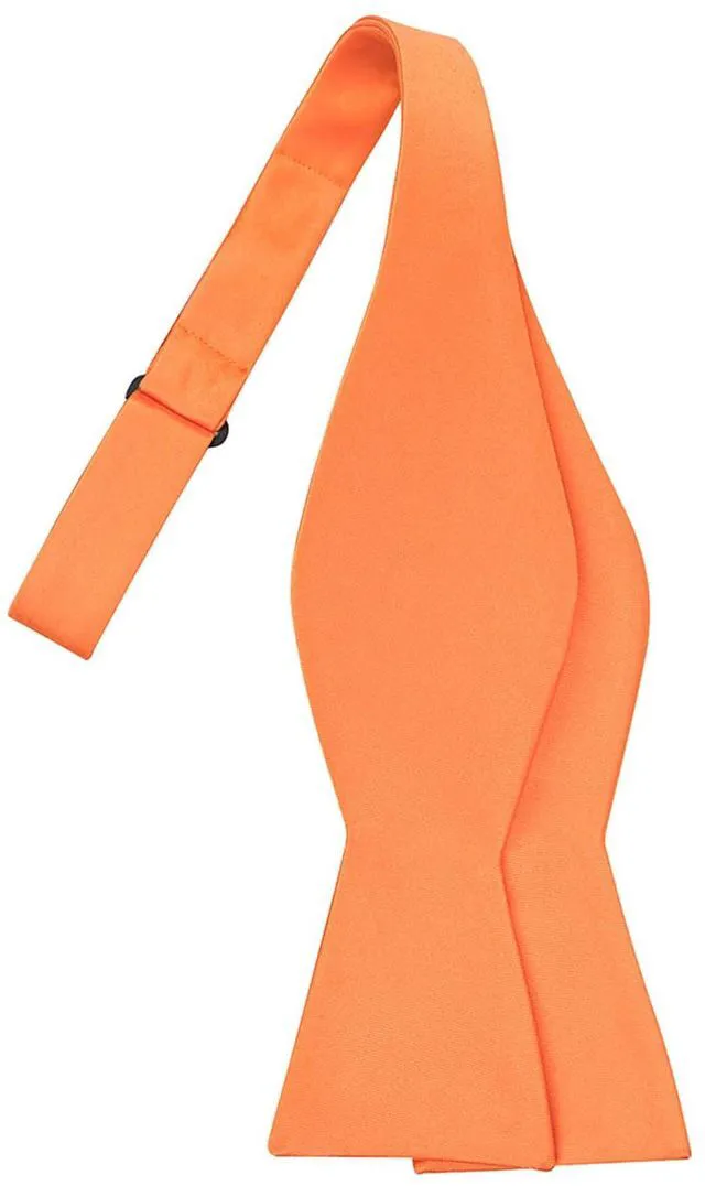 Main image of Mens Orange Self Tied Bow Ties Tangerine Satin Wedding Bowties + Gift Box