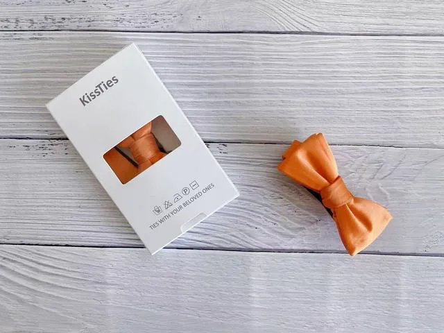 Alt view image 6 of 7 - Mens Orange Self Tied Bow Ties Tangerine Satin Wedding Bowties + Gift Box