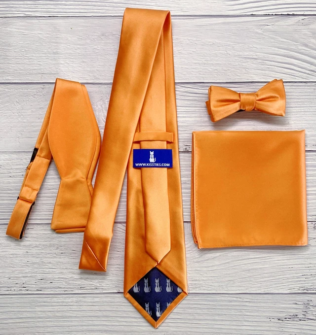 Alt view image 4 of 7 - Mens Orange Self Tied Bow Ties Tangerine Satin Wedding Bowties + Gift Box