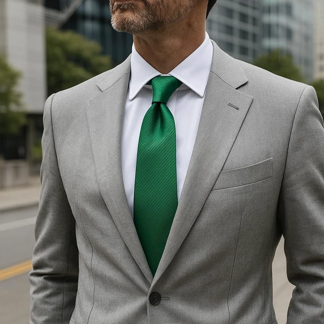 Alt view image 2 of 6 - Mens Green Solid Striped Necktie Classic Holiday Festive Tie + Gift Box