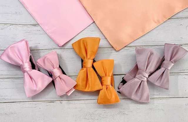 Alt view image 5 of 7 - Mens Orange Self Tied Bow Ties Tangerine Satin Wedding Bowties + Gift Box