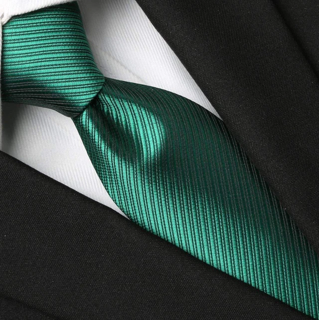 Alt view image 3 of 6 - Mens Green Solid Striped Necktie Classic Holiday Festive Tie + Gift Box