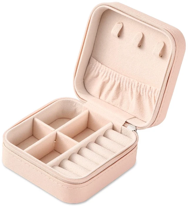 Main image of Portable Travel Mini Jewelry Box Leather Jewellery Ring Organizer Case Storage Gift Box Girls Women (pink).