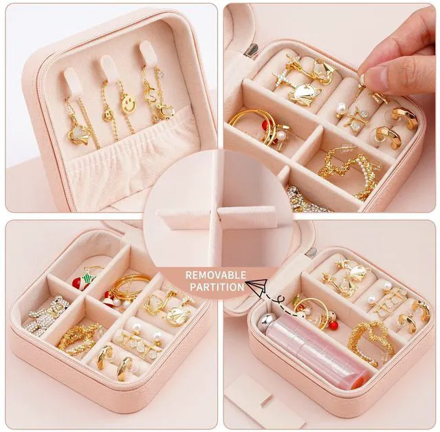 Alt view image 5 of 7 - Portable Travel Mini Jewelry Box Leather Jewellery Ring Organizer Case Storage Gift Box Girls Women (pink).