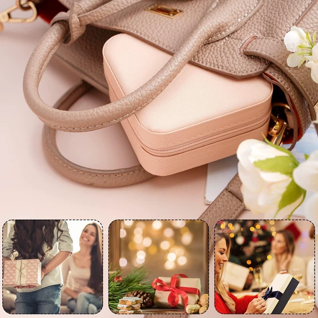 Alt view image 6 of 7 - Portable Travel Mini Jewelry Box Leather Jewellery Ring Organizer Case Storage Gift Box Girls Women (pink).