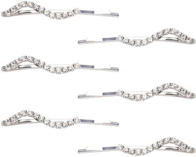 Main image of 6 Pieces Rhinestone Bobby Pins Silver Metal Hair Clips Crystal Hair Pins Slim Diamante Rhinestone Bobby Pin for Lady Women Girls