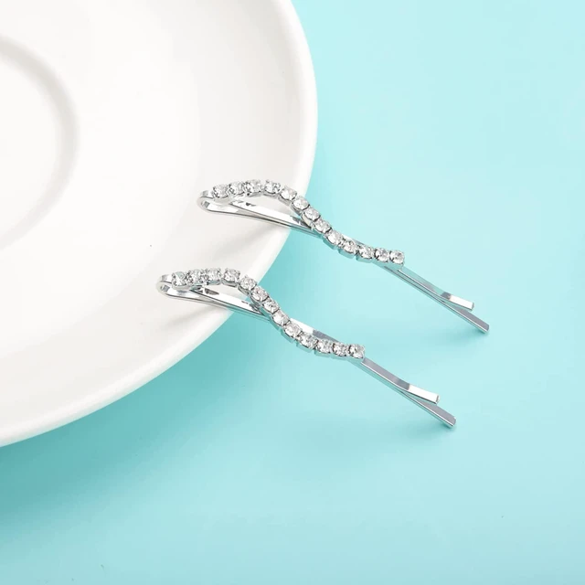 Alt view image 4 of 7 - 6 Pieces Rhinestone Bobby Pins Silver Metal Hair Clips Crystal Hair Pins Slim Diamante Rhinestone Bobby Pin for Lady Women Girls