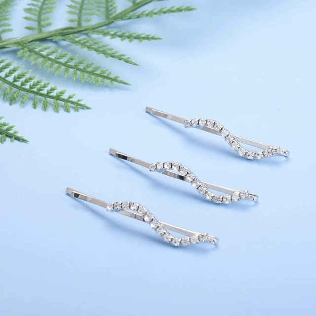 Alt view image 5 of 7 - 6 Pieces Rhinestone Bobby Pins Silver Metal Hair Clips Crystal Hair Pins Slim Diamante Rhinestone Bobby Pin for Lady Women Girls