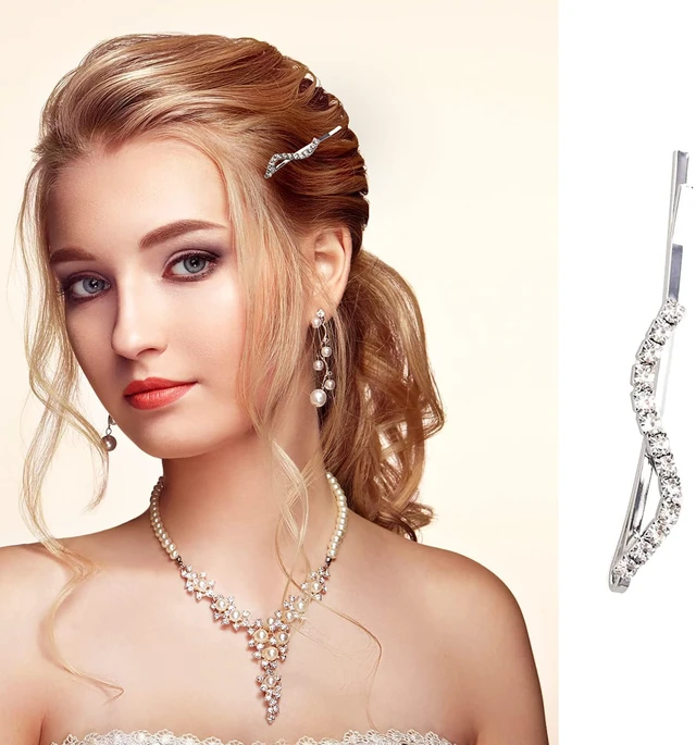 Alt view image 7 of 7 - 6 Pieces Rhinestone Bobby Pins Silver Metal Hair Clips Crystal Hair Pins Slim Diamante Rhinestone Bobby Pin for Lady Women Girls