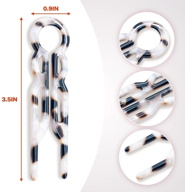 Alt view image 2 of 6 - 3.54" Hair Pins 4-Pack - Snug Fit for Thin to Thick Hair | Acetate material, durable & hair-friendly. Double-notch lock, no slip. Works for buns, ponytails, half up. Great gift.