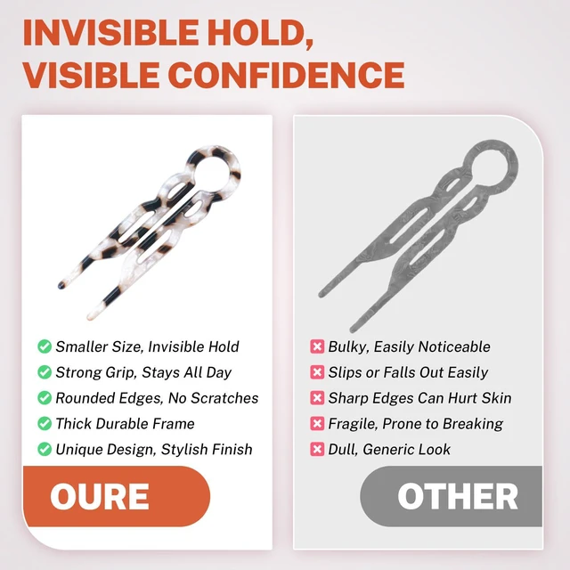 Alt view image 3 of 6 - 3.54" Hair Pins 4-Pack - Snug Fit for Thin to Thick Hair | Acetate material, durable & hair-friendly. Double-notch lock, no slip. Works for buns, ponytails, half up. Great gift.
