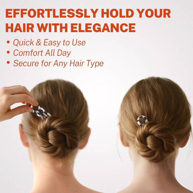 Alt view image 4 of 6 - 3.54" Hair Pins 4-Pack - Snug Fit for Thin to Thick Hair | Acetate material, durable & hair-friendly. Double-notch lock, no slip. Works for buns, ponytails, half up. Great gift.