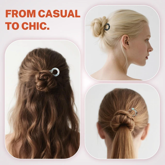 Alt view image 5 of 6 - 3.54" Hair Pins 4-Pack - Snug Fit for Thin to Thick Hair | Acetate material, durable & hair-friendly. Double-notch lock, no slip. Works for buns, ponytails, half up. Great gift.