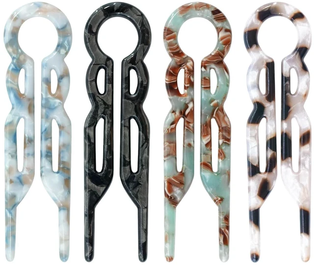 Main image of 3.54" Hair Pins 4-Pack - Snug Fit for Thin to Thick Hair | Acetate material, durable & hair-friendly. Double-notch lock, no slip. Works for buns, ponytails, half up. Great gift.
