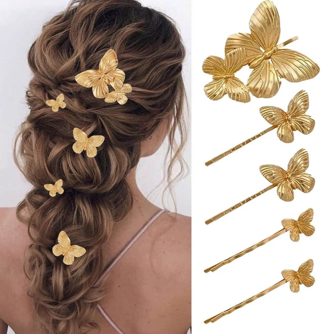 Main image of BARTOSI Butterfly Hair Clips Gold Hair Pins Wedding Hair Accessories Women | Butterfly Hair Pins Bridal Decorative Hair Clip Gold Hair Accessories for Brides (Pack of 5)