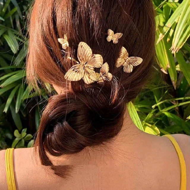 Alt view image 7 of 7 - BARTOSI Butterfly Hair Clips Gold Hair Pins Wedding Hair Accessories Women | Butterfly Hair Pins Bridal Decorative Hair Clip Gold Hair Accessories for Brides (Pack of 5)