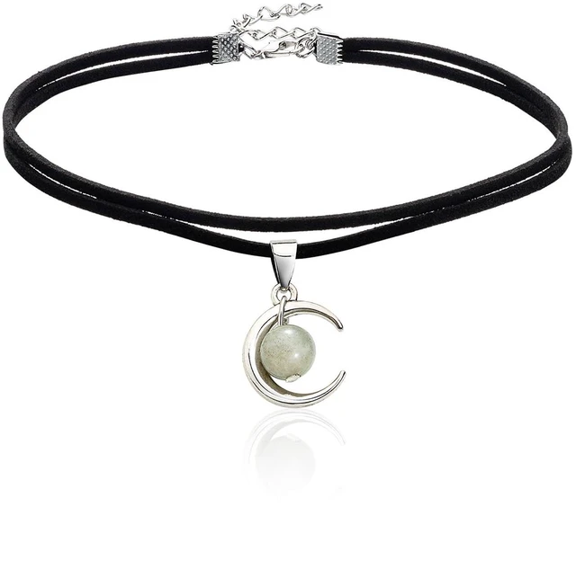 Main image of Crescent Moon Choker Witch Gothic Jewelry | Double Layered Wrap Tiny Black Choker Velvet Halloween Choker Necklace for Women Adjustable