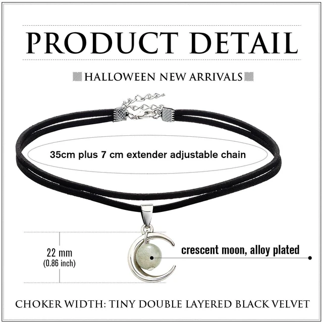 Alt view image 2 of 7 - Crescent Moon Choker Witch Gothic Jewelry | Double Layered Wrap Tiny Black Choker Velvet Halloween Choker Necklace for Women Adjustable