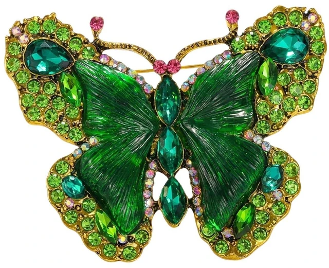 Main image of Crystal Rhinestone Butterfly Brooch,Elegant Butterfly Lapel Pins,Fashion Exquisite Crystal Animal Shape Brooches Lapel Pins,Dress Accessories Jewelry Gift for Women Daily Decoration (Green)