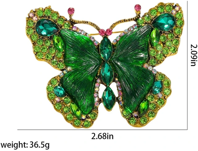 Alt view image 2 of 7 - Crystal Rhinestone Butterfly Brooch,Elegant Butterfly Lapel Pins,Fashion Exquisite Crystal Animal Shape Brooches Lapel Pins,Dress Accessories Jewelry Gift for Women Daily Decoration (Green)