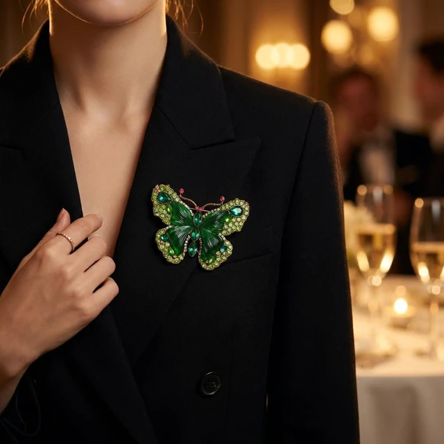 Alt view image 3 of 7 - Crystal Rhinestone Butterfly Brooch,Elegant Butterfly Lapel Pins,Fashion Exquisite Crystal Animal Shape Brooches Lapel Pins,Dress Accessories Jewelry Gift for Women Daily Decoration (Green)