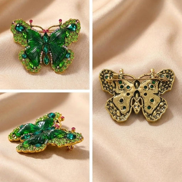 Alt view image 4 of 7 - Crystal Rhinestone Butterfly Brooch,Elegant Butterfly Lapel Pins,Fashion Exquisite Crystal Animal Shape Brooches Lapel Pins,Dress Accessories Jewelry Gift for Women Daily Decoration (Green)