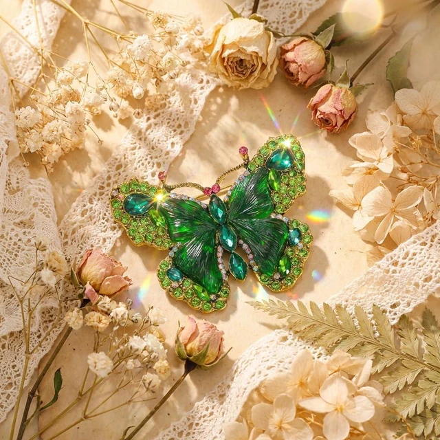 Alt view image 6 of 7 - Crystal Rhinestone Butterfly Brooch,Elegant Butterfly Lapel Pins,Fashion Exquisite Crystal Animal Shape Brooches Lapel Pins,Dress Accessories Jewelry Gift for Women Daily Decoration (Green)