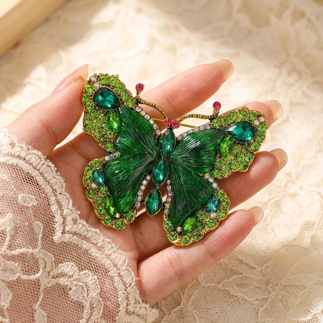 Alt view image 7 of 7 - Crystal Rhinestone Butterfly Brooch,Elegant Butterfly Lapel Pins,Fashion Exquisite Crystal Animal Shape Brooches Lapel Pins,Dress Accessories Jewelry Gift for Women Daily Decoration (Green)