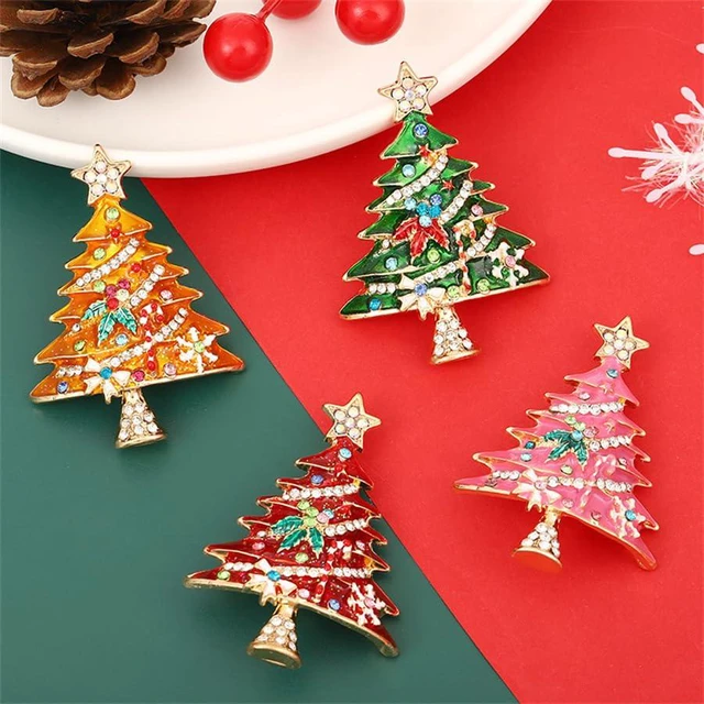 Alt view image 3 of 3 - Rhinestone Christmas Tree Brooch for Women Xmas Crystal Sparkling Lapel Pins Enamel Classic Retro Clothing Accessories Holiday Party Wedding Birthday Jewelry Gift-D