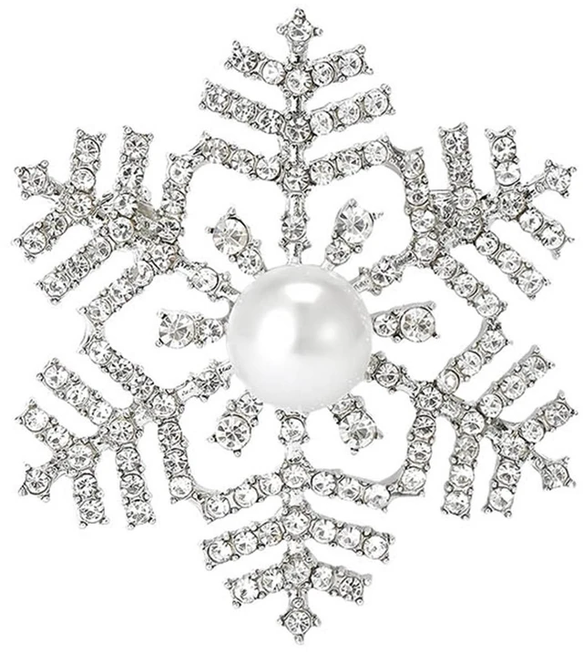 Main image of coadipress Snowflake Brooch Pin for Women Elegant Rhinestone CZ Winter Flower Lapel Pins Dainty Snowflake Pearl Brooches Austrian Crystal Christmas Corsage Badge Dress Accessories (Silver 1 Pearl)