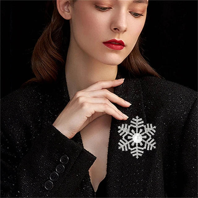 Alt view image 3 of 6 - coadipress Snowflake Brooch Pin for Women Elegant Rhinestone CZ Winter Flower Lapel Pins Dainty Snowflake Pearl Brooches Austrian Crystal Christmas Corsage Badge Dress Accessories (Silver 1 Pearl)