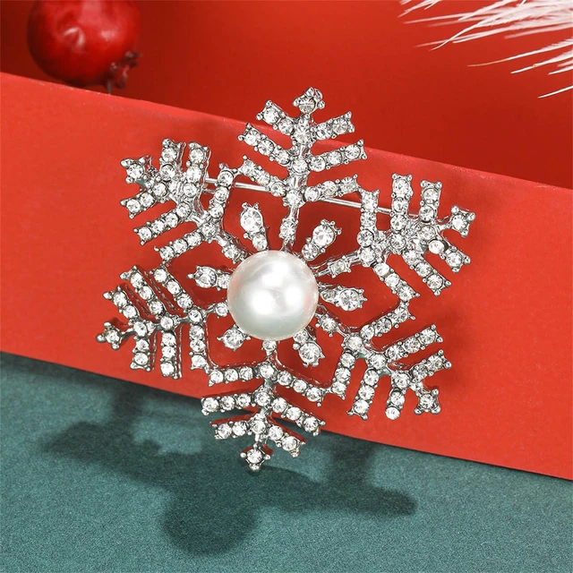 Alt view image 4 of 6 - coadipress Snowflake Brooch Pin for Women Elegant Rhinestone CZ Winter Flower Lapel Pins Dainty Snowflake Pearl Brooches Austrian Crystal Christmas Corsage Badge Dress Accessories (Silver 1 Pearl)