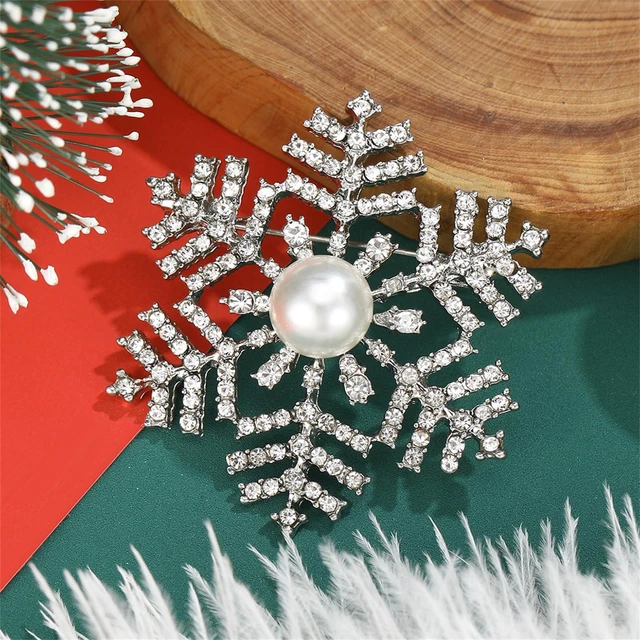 Alt view image 5 of 6 - coadipress Snowflake Brooch Pin for Women Elegant Rhinestone CZ Winter Flower Lapel Pins Dainty Snowflake Pearl Brooches Austrian Crystal Christmas Corsage Badge Dress Accessories (Silver 1 Pearl)