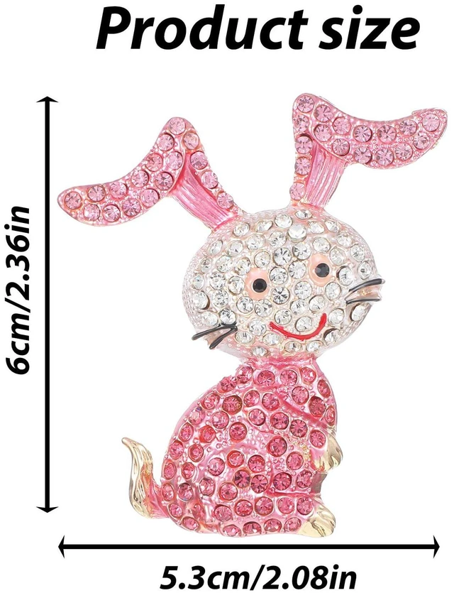 Alt view image 2 of 7 - Rhinestone Rabbit Brooch for Women Pink Bunny Brooches Plated Crystal Animal Lapel Pins Dainty Cute Cartoon Brooch Pin Easter Jewelry Gift for Teacher Dress Holiday Graduation Accessories