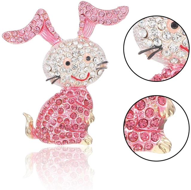 Alt view image 3 of 7 - Rhinestone Rabbit Brooch for Women Pink Bunny Brooches Plated Crystal Animal Lapel Pins Dainty Cute Cartoon Brooch Pin Easter Jewelry Gift for Teacher Dress Holiday Graduation Accessories