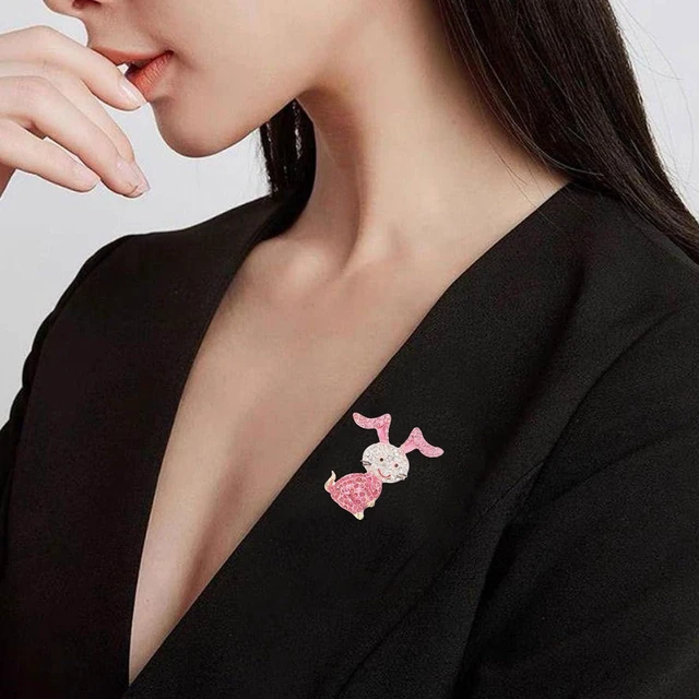 Alt view image 4 of 7 - Rhinestone Rabbit Brooch for Women Pink Bunny Brooches Plated Crystal Animal Lapel Pins Dainty Cute Cartoon Brooch Pin Easter Jewelry Gift for Teacher Dress Holiday Graduation Accessories