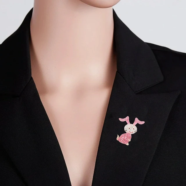 Alt view image 6 of 7 - Rhinestone Rabbit Brooch for Women Pink Bunny Brooches Plated Crystal Animal Lapel Pins Dainty Cute Cartoon Brooch Pin Easter Jewelry Gift for Teacher Dress Holiday Graduation Accessories