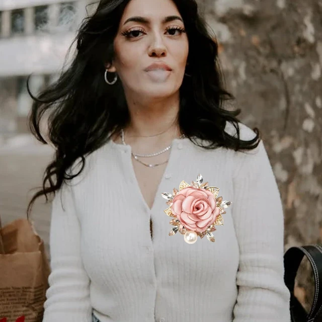 Alt view image 4 of 5 - Rose Brooch for Women,Dainty Satin Fabric Flower Lapel Pins Vintage Elegant Pearl Brooches Handmade Crystal Pearl Pins Silk Camellia Safety Collar Pin Dress Suit Accessories Wedding Bridal Bouquet Jew