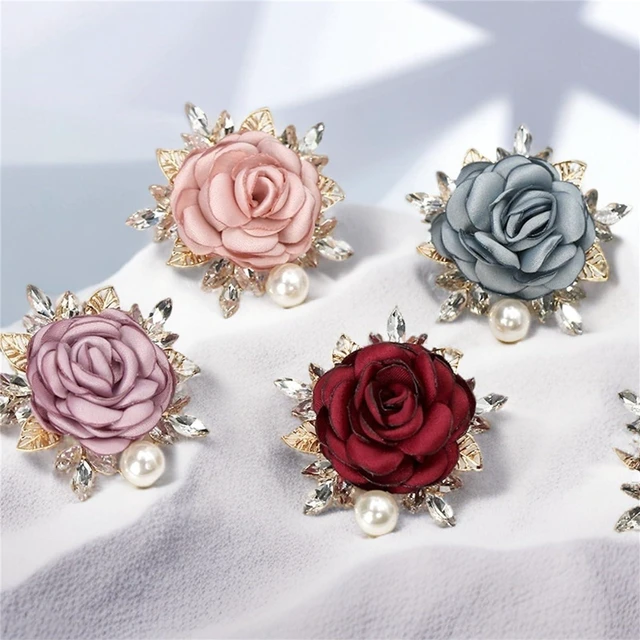 Alt view image 5 of 5 - Rose Brooch for Women,Dainty Satin Fabric Flower Lapel Pins Vintage Elegant Pearl Brooches Handmade Crystal Pearl Pins Silk Camellia Safety Collar Pin Dress Suit Accessories Wedding Bridal Bouquet Jew